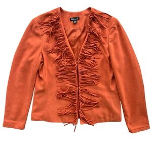 Dolce Perla Womens Sz 2 Burnt Orange Faux Suede Fringe Western Hook & Eye Jacket